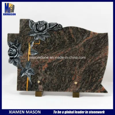  Roses Engraved Himalaya Blue Granite Memorial Plaques