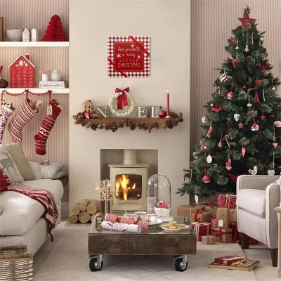  Home Decor Wood Framed LED Christmas Lighted Canvas Painting Holiday Decorative Wall Art Prints