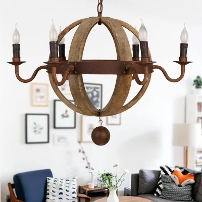  Round Rustic Chandelier Wood Material for Home Lighting (WH-CI-90)