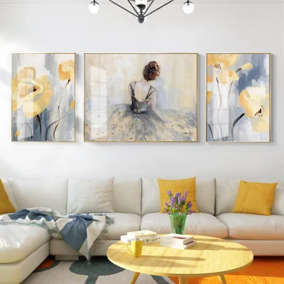  3 Piece Canvas Wall Art Set Painting Modern Home Room Decoration Printing Framed Picture Display Flower Woman Abstract Portrait