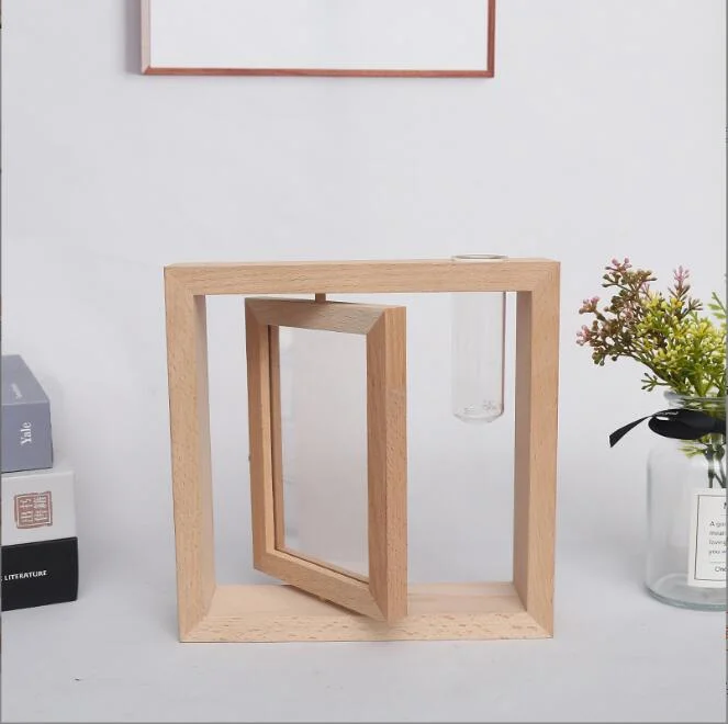 Rotating Photo Frame Square Wooden Frame Desktop Ornament