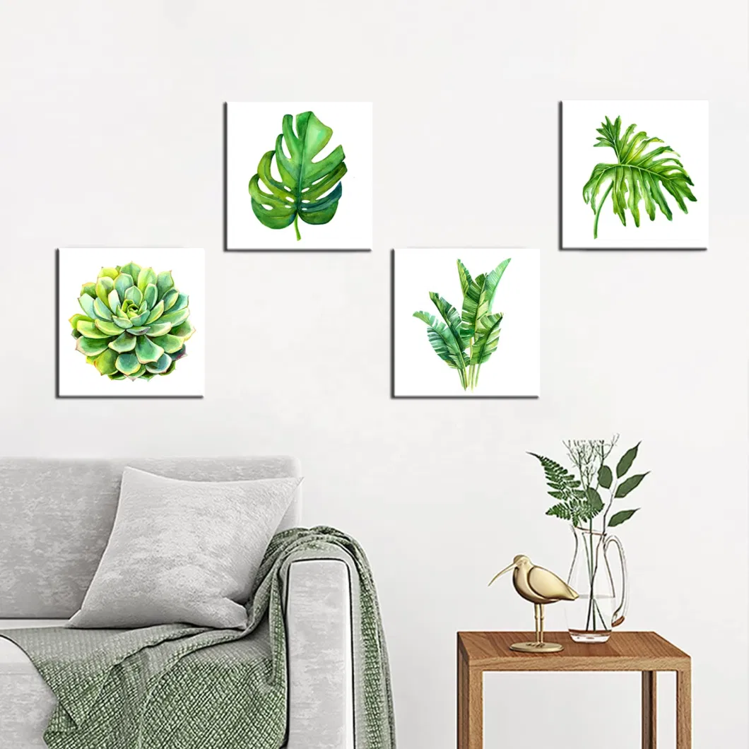 Green Plant Wall Art Painting Simple Design Home Decor Refreshing Modern Minimalist Rustic Canvas Printing Cheap 4 PCS Piece