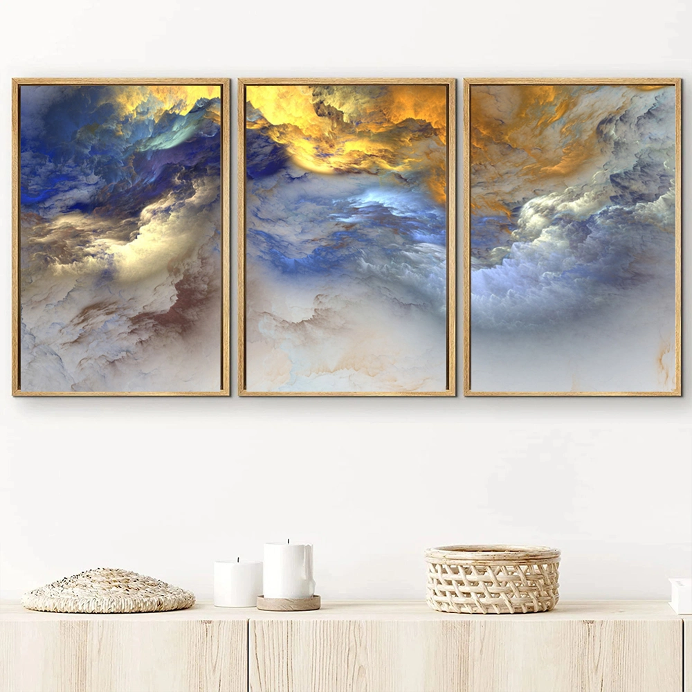 Wholesale Custom 3 Panels Abstract Floating Frame Canvas Wall Art Home Decor Gold Foil Picture Design Frame Canvas Wall Art