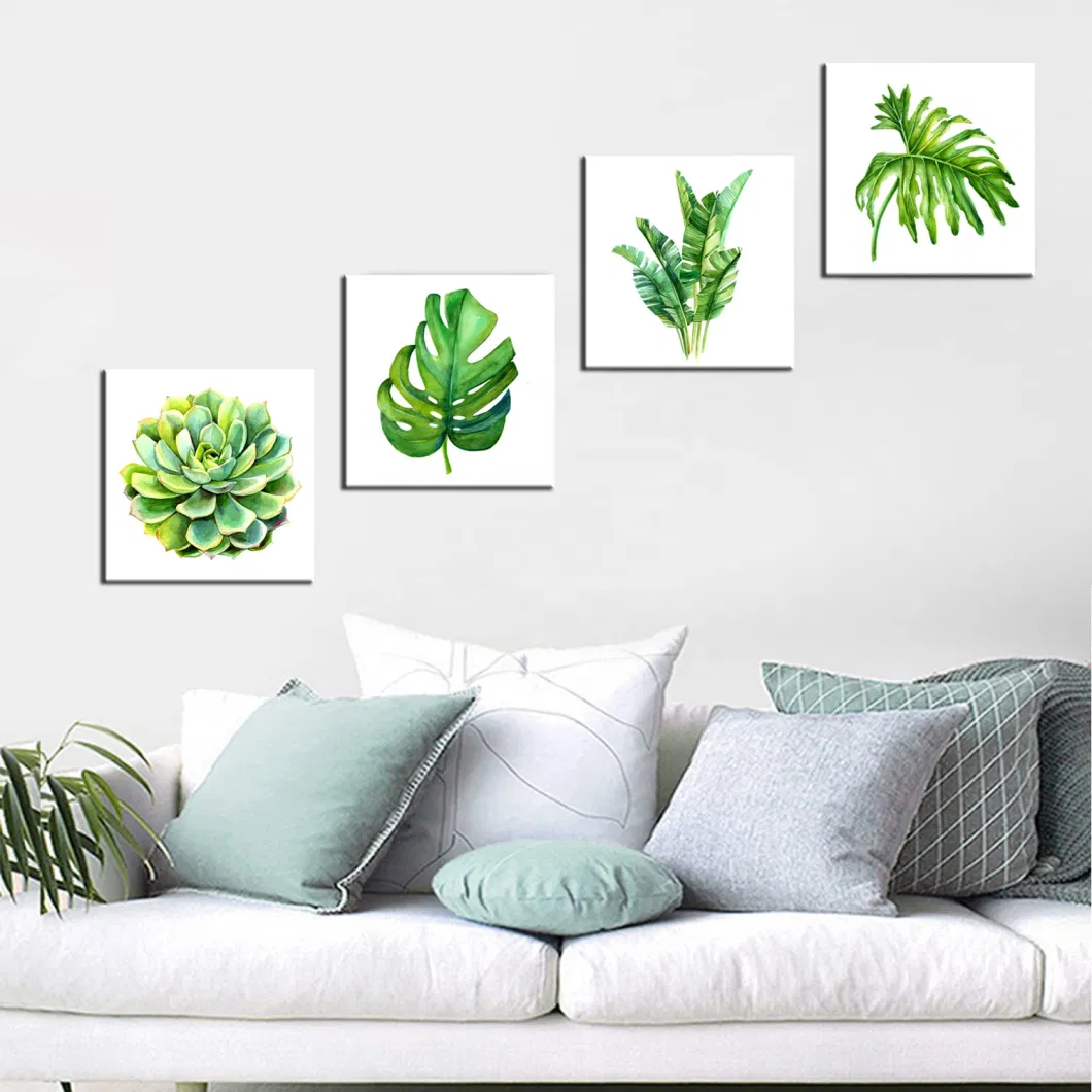 Green Plant Wall Art Painting Simple Design Home Decor Refreshing Modern Minimalist Rustic Canvas Printing Cheap 4 PCS Piece