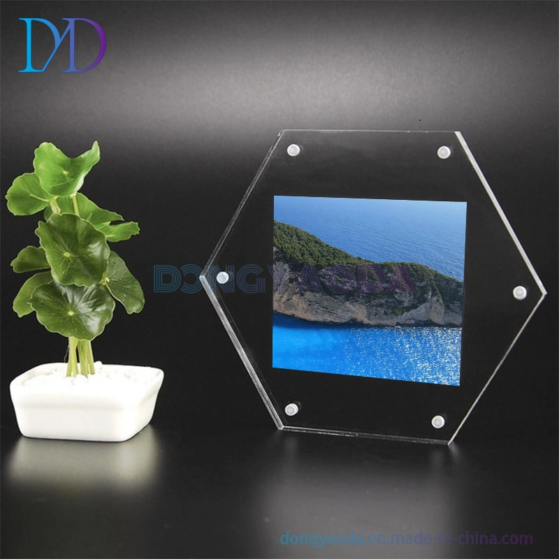 Custom Creative Personality Hexagonal Acrylic Photo Frame Hexagonal Diamond Magnetic Wall Hanging Table