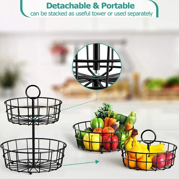 2 Tier Fruit Basket Bowl Vegetable Stand Holder Kitchen Organizer