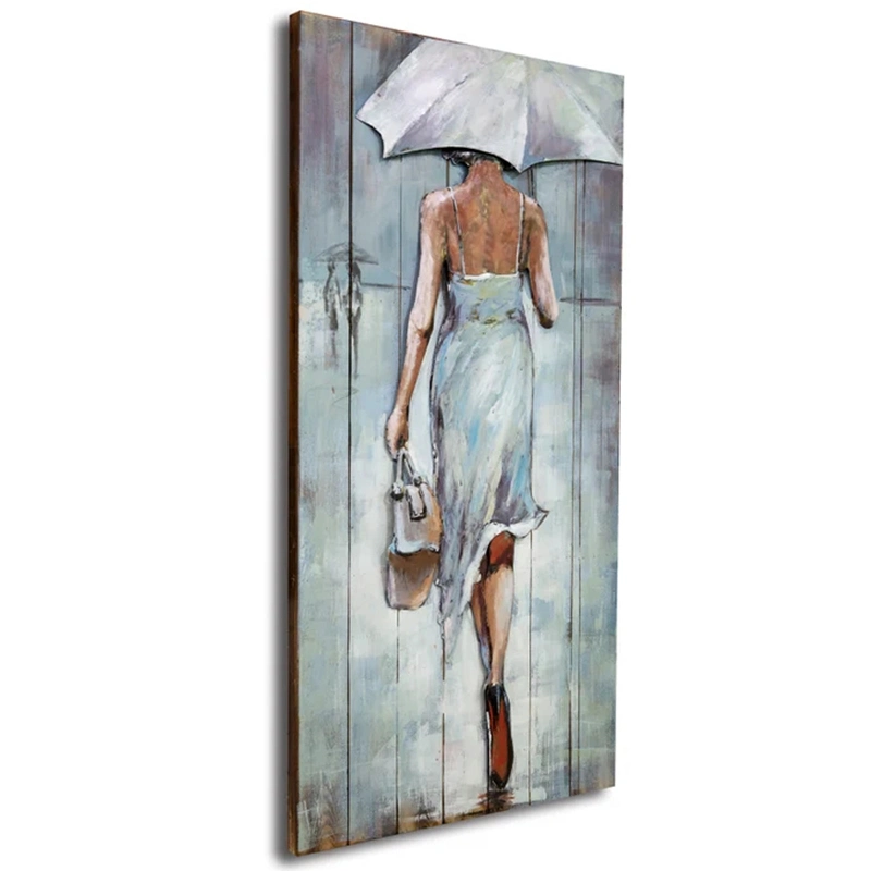 Vancy Arts Modern Wood Board Painting Deco Lady Embossed Galvanized Abstract Metal Wall Art Decor Hanging