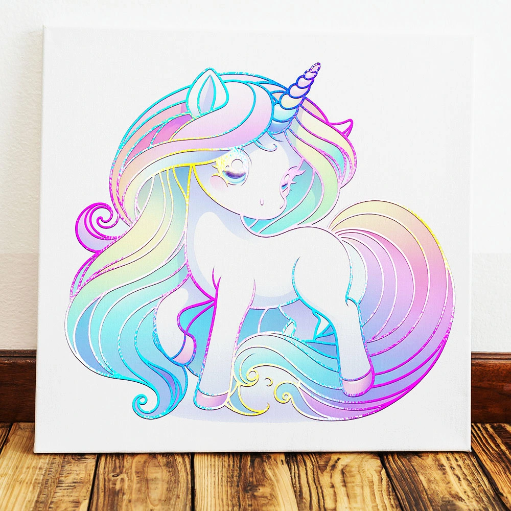 DIY Unicorn Canvas Painting Set, Rainbow Foil Paint by Numbers Kit