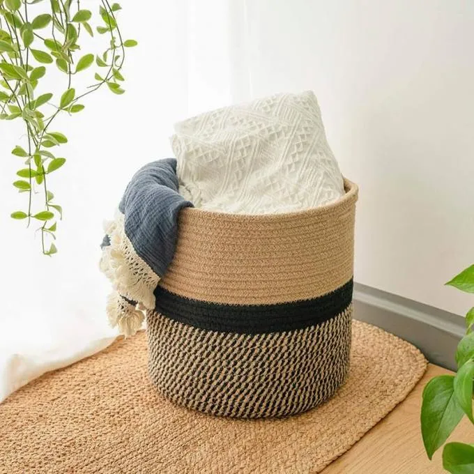 Custom Logo Cotton Rope OEM Laundry Storage Baskets Woven with Handle