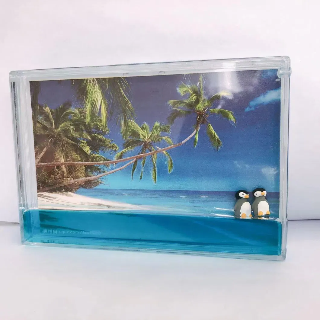 Liquid 6X4 Picture Photo Frame with Blue Water and Cute Penguin Floaters