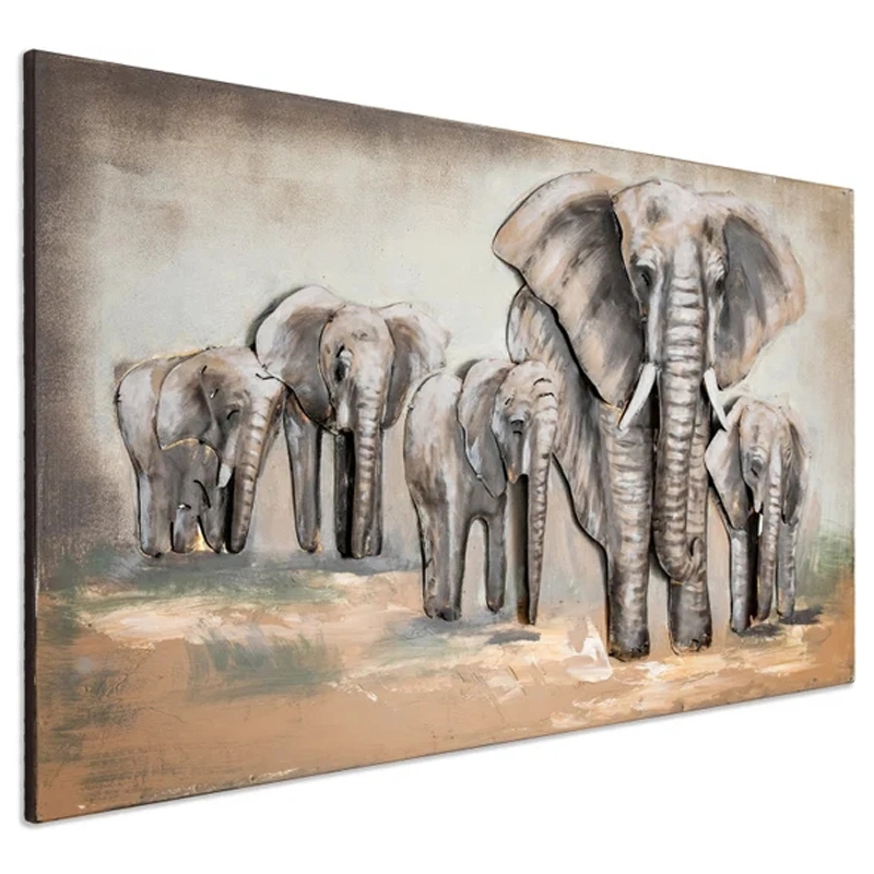 Vancy Arts 3D Embossed Galvanized Wood Board Painting Elephants Extra Large Modern 3D Metal Wall Art Decor Ready to Hang