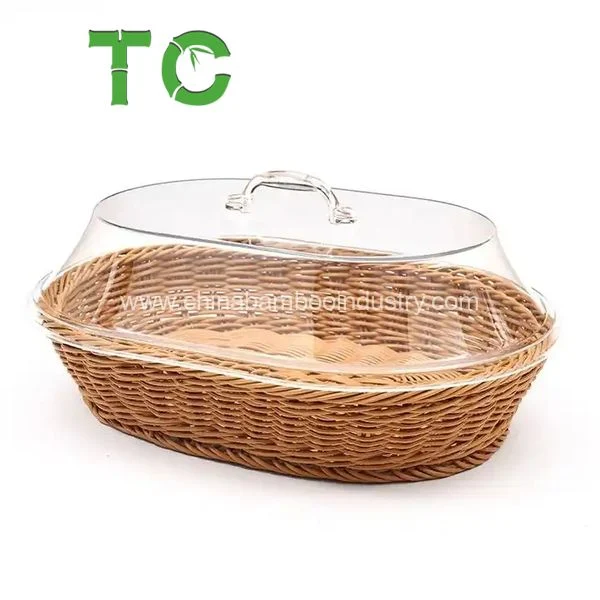 Fruit PP Rattan Storage Baskets Weave Plastic Woven Basket with Lid