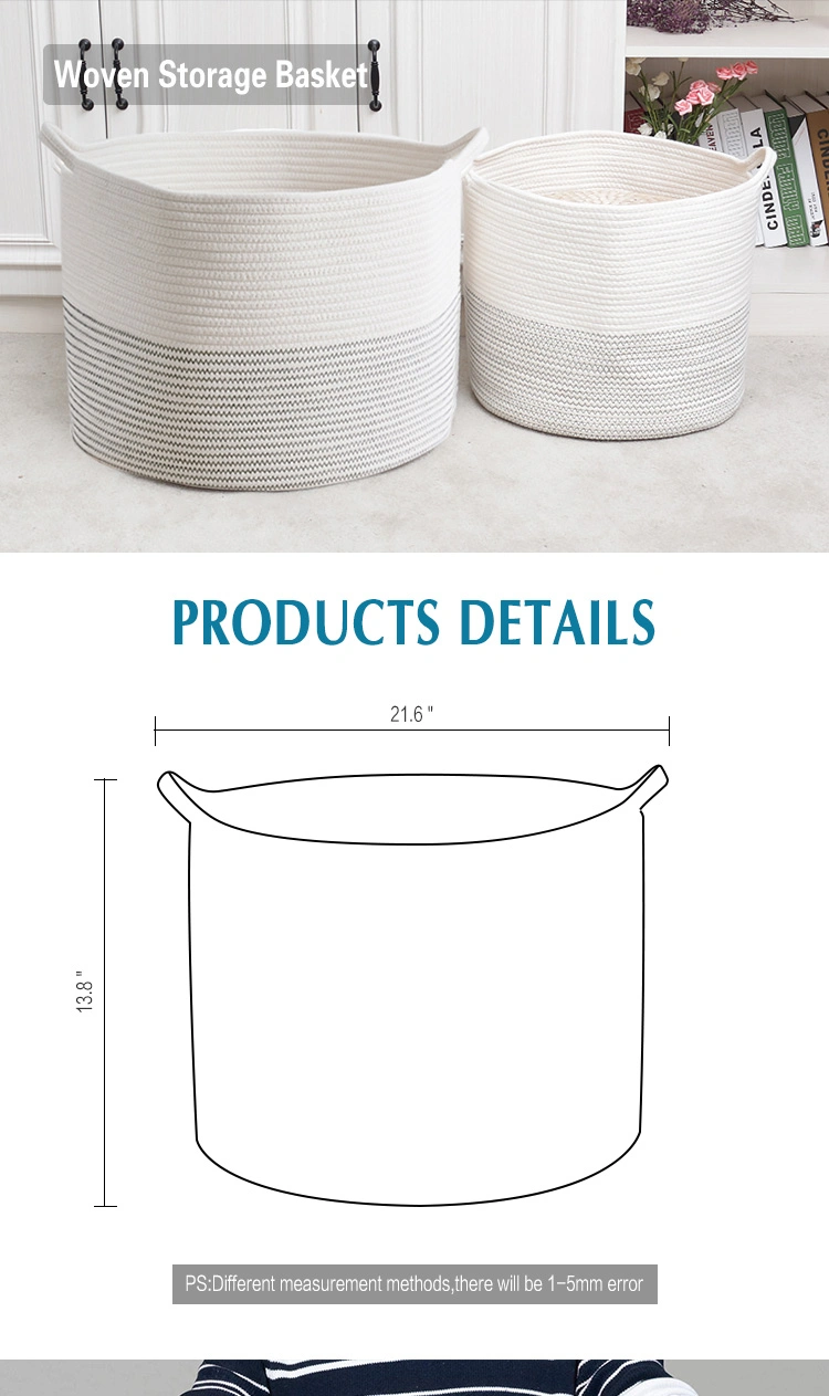 Round Cotton Rope-Woven Storage Laundry Basket