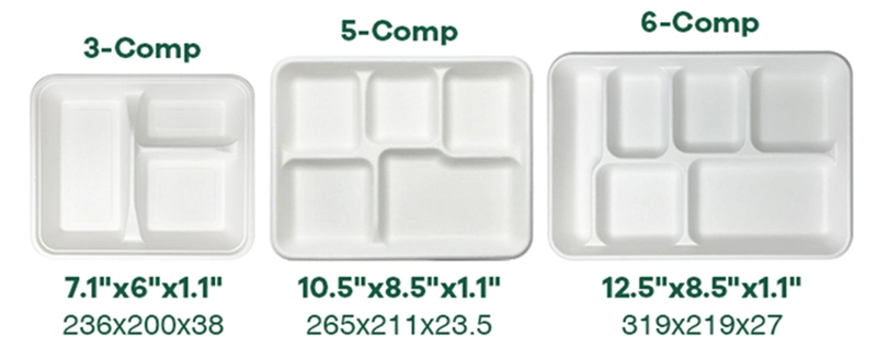 Biodegradable Disposable Tableware Compostable 5 Compartment Sugarcane Food Serving Tray