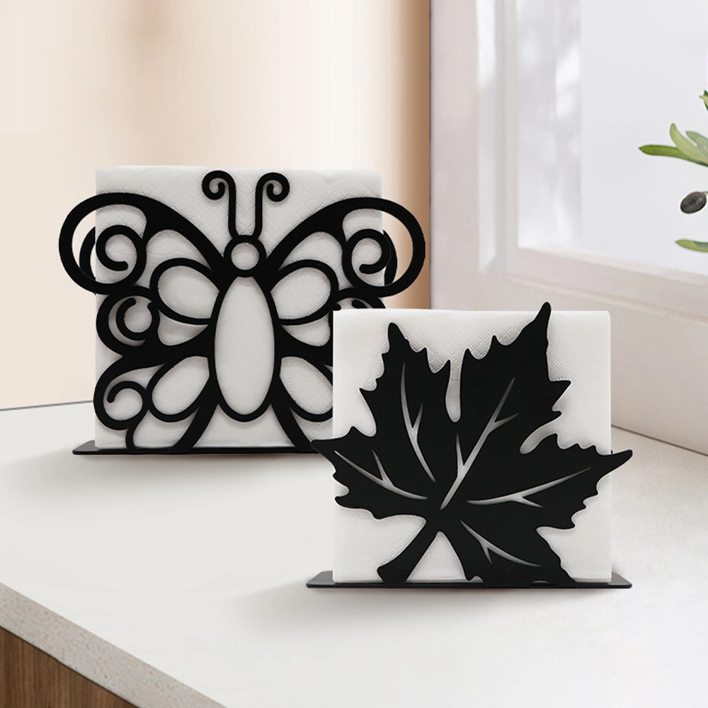 New Modern Black Metal Design Maple Leaf Table Napkins Holders