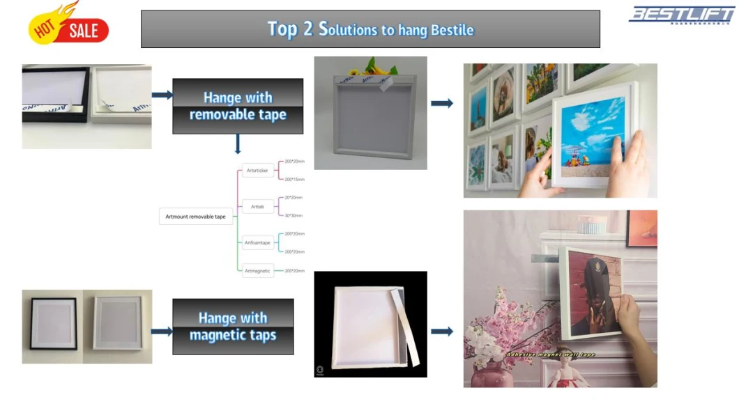 New Design Bestile Square Restickable Removal Photo Frames for Wall Art