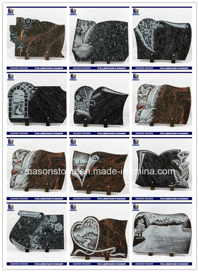 Shanxi Black Granite Flowers Engraved Plaques