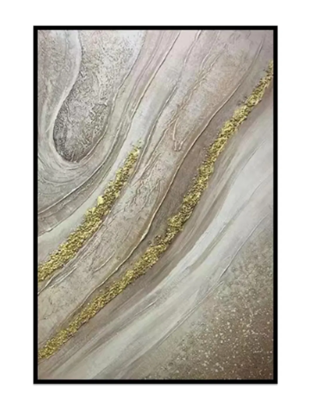 Handmade Gold and Grey Flow Abstract Canvas Wall Art 3D Textured Oil Painting