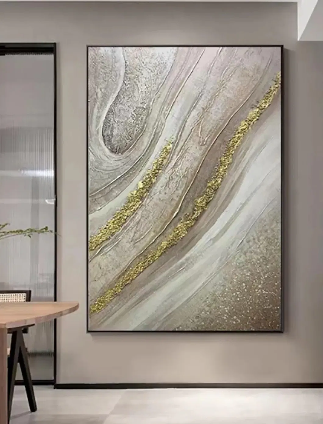 Handmade Gold and Grey Flow Abstract Canvas Wall Art 3D Textured Oil Painting