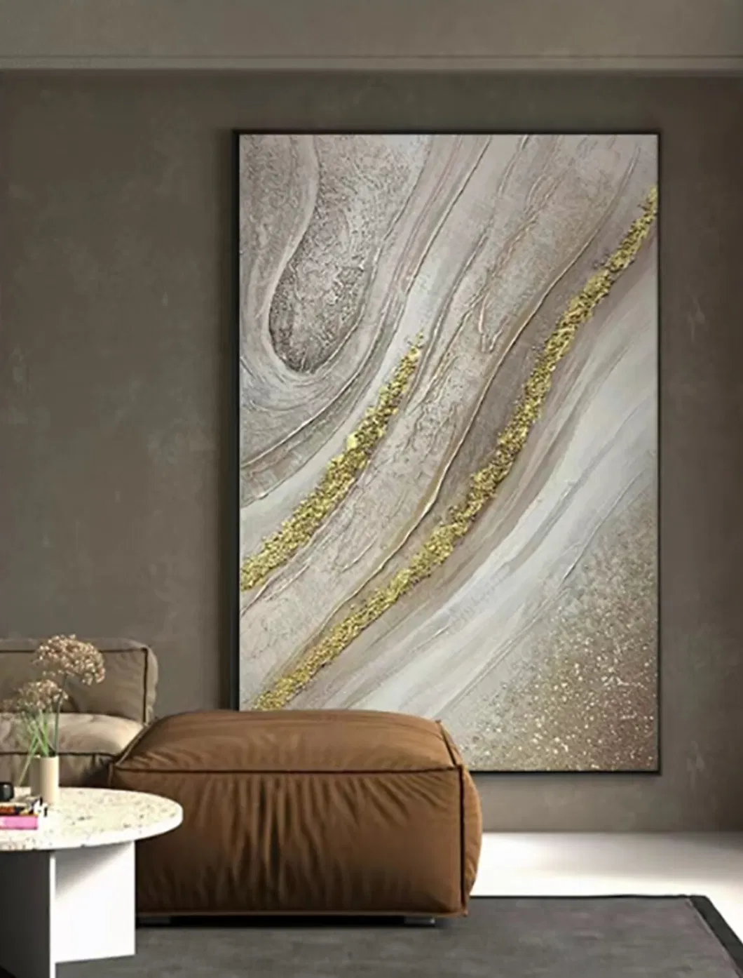 Handmade Gold and Grey Flow Abstract Canvas Wall Art 3D Textured Oil Painting