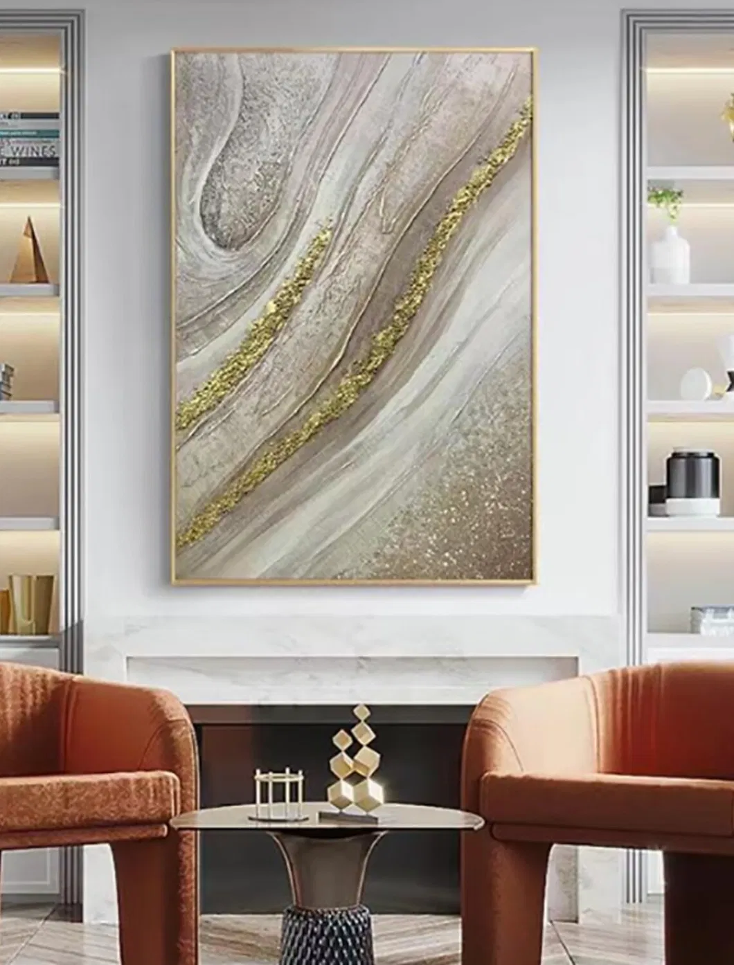 Handmade Gold and Grey Flow Abstract Canvas Wall Art 3D Textured Oil Painting