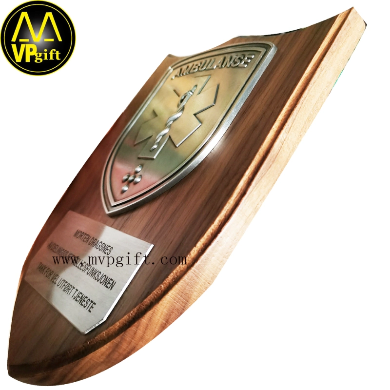 China Guangzhou Customer Metal 3D Piano Finish Wood Souvenir Awards Trophy Gift Wood Medal Honor Plaque