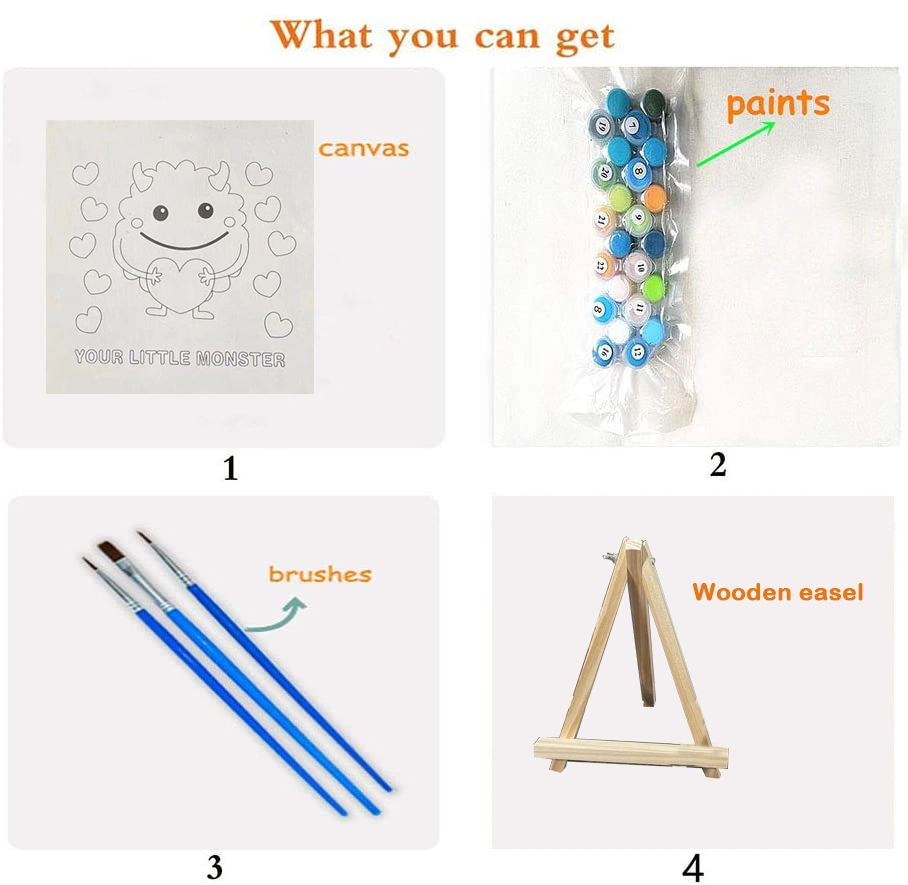 DIY Easy Paint by Numbers for Kids, Acrylic Coloring Painting Framed Canvas with Wooden Easel Set for Girls Boys Beginner and Home Decor