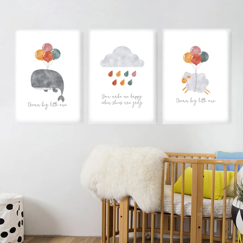 Cartoon Baby Animal Nursery Minimalist Kid Canvas Artwork Wall Painting Canvas Light Wall Art Prints Baby Children Bedroom