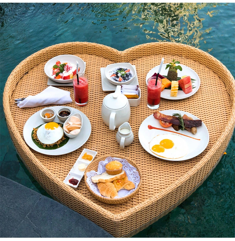 Water Food Rattan Serving Tray Floating Breakfast Tray for Swimming Pool