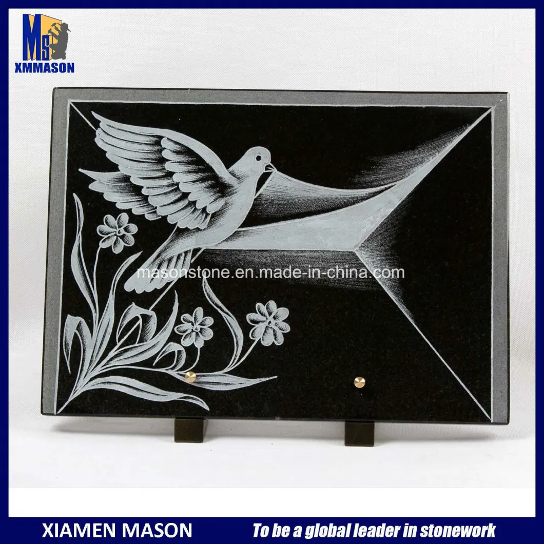 Line Engraved Shanxi Black Granite Memorial Plaques