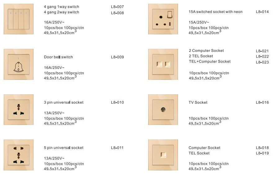 Colourful Switch Socket Wall Electrical Series for Hotel