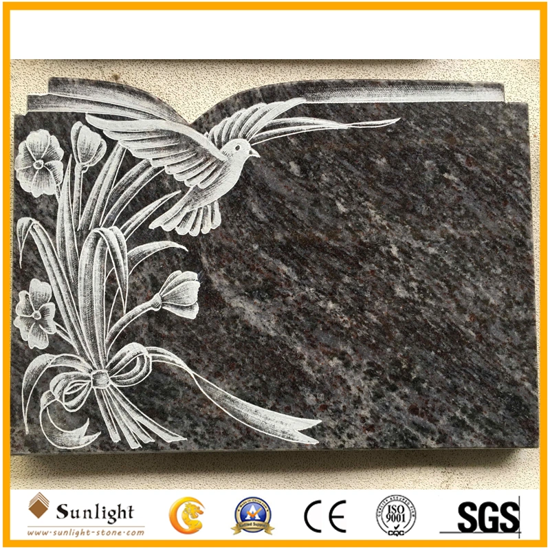 Book Bird Flower Carving Memorial Plaque in Granite Aurora SL03