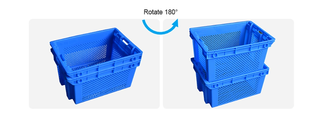 600X400X250mm Custom Transport Plastic Flat Noodles Fruit Basket Stackable Nested Fruit Container Mesh Vegetable Storage Flat Noodles