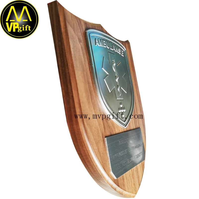 China Guangzhou Customer Metal 3D Piano Finish Wood Souvenir Awards Trophy Gift Wood Medal Honor Plaque