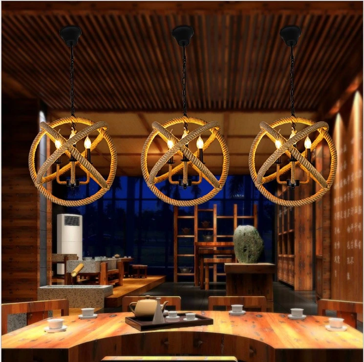 Rope Globe Vintage Pendant Lights for Indoor Home Dining Room Kitchen Lighting (WH-VP-11)