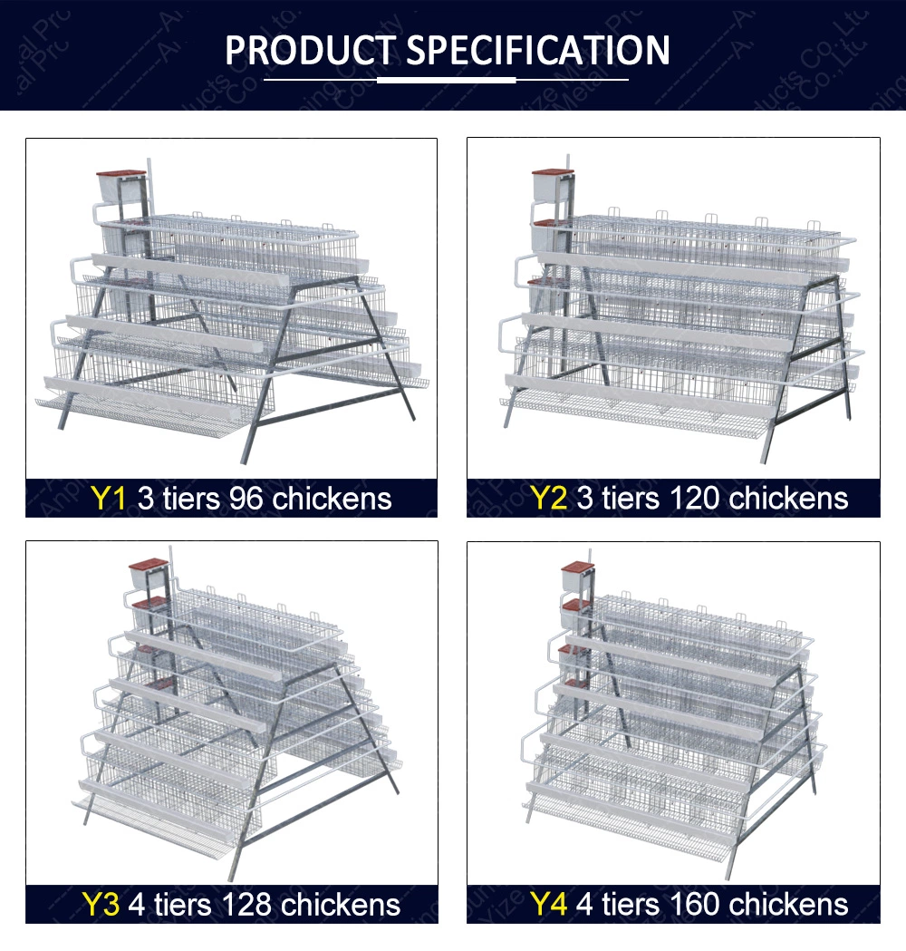 Layer Chicken Cage Tier Frame Mesh Wire Galvanized Steel Customizable Large Frame