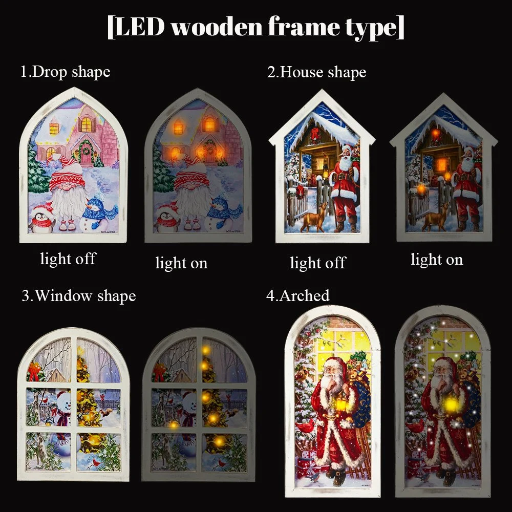 Christmas White Window Frame LED Lights Christmas Background Wall Art