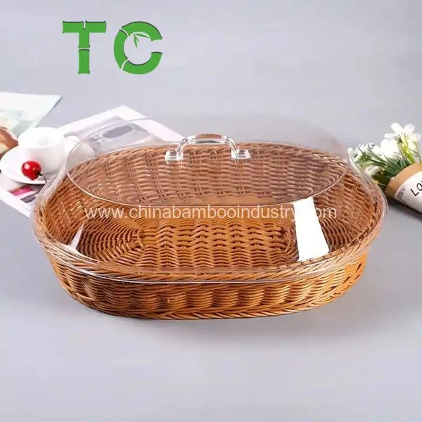 Fruit PP Rattan Storage Baskets Weave Plastic Woven Basket with Lid