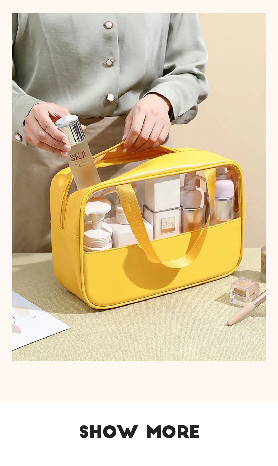 Multiple Colors 3PCS Portable PU &amp; PVC Clear Travel Makeup Cosmetic Case Hanging Toiletry Bag