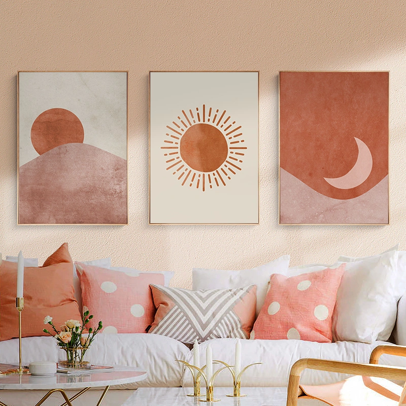 Moon Rainbow Sun Abstract Poster Prints MID Century Gallery Wall Art Canvas Painting for Living Room