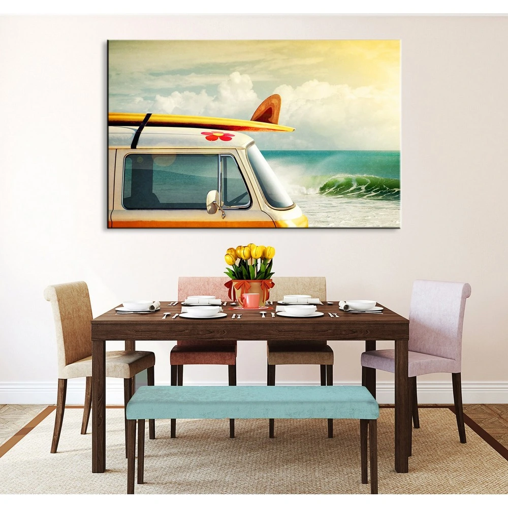 Retro Bus Canvas Art Retro Car Canvas Beach Wall Decor Surfboards Print Ocean Wall Tropical Print Surf Ocean Vintage Car Print