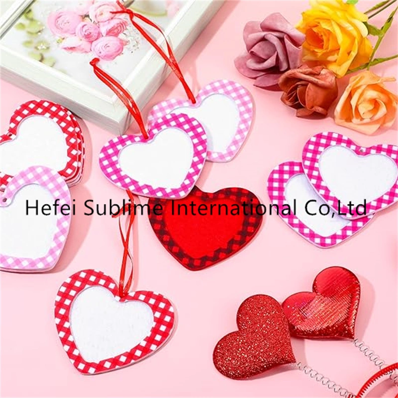 Valentine&prime;s Day Plaid Photo Frames Ornaments Heart Picture Frame Hanging Ornaments