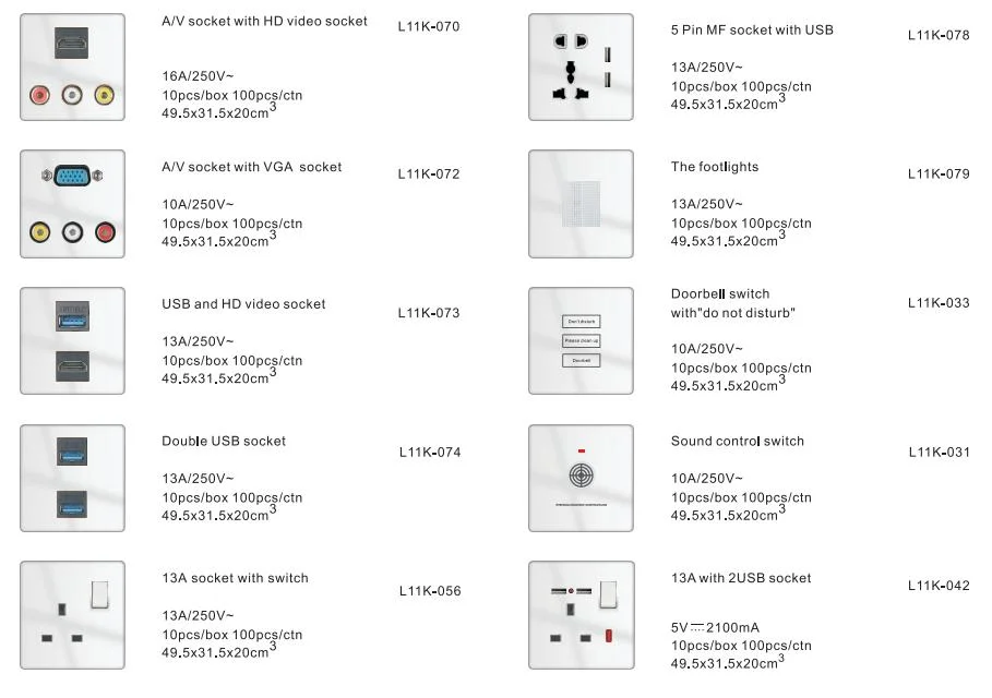 Colourful Switch Socket Wall Electrical Series Multi Function