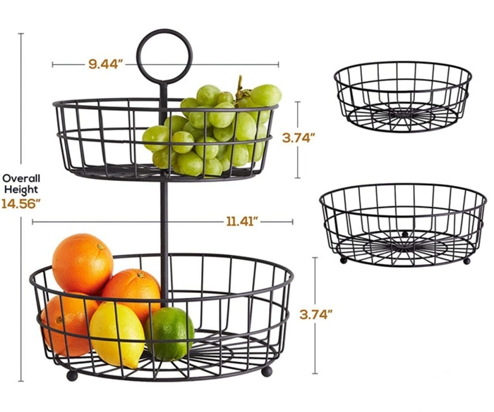 2 Tier Fruit Basket Bowl Vegetable Stand Holder Kitchen Organizer