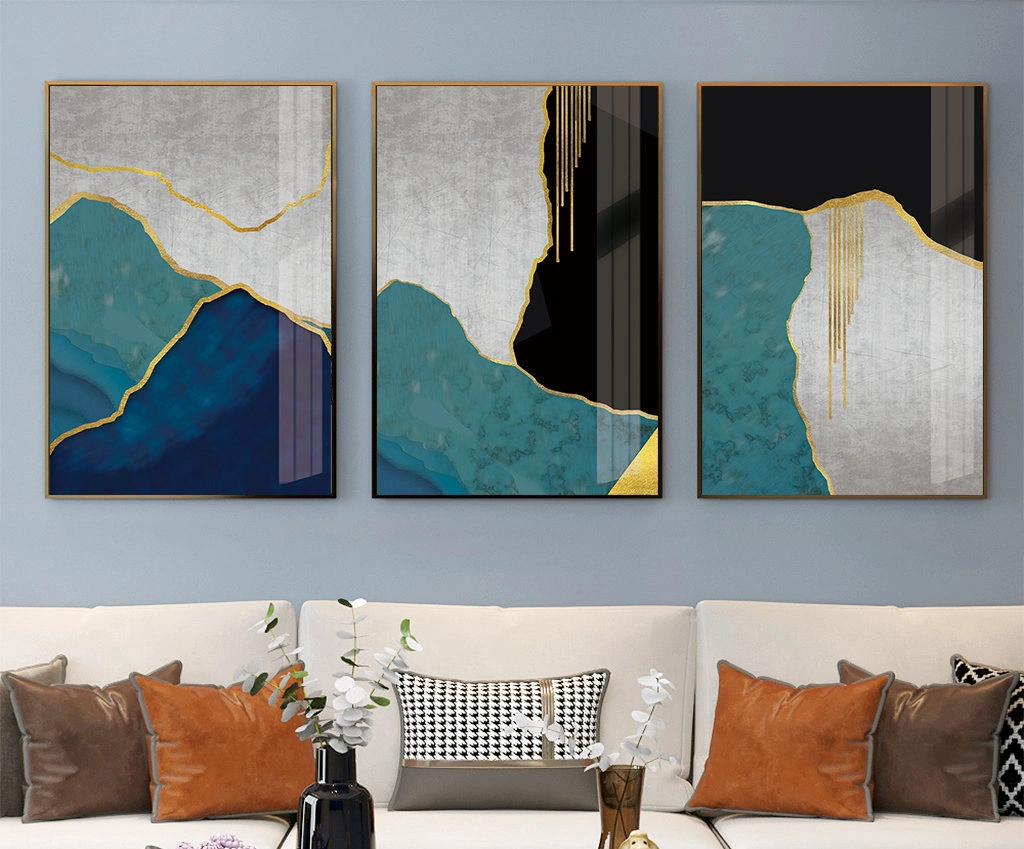 Wholesale Golden Floating Frame Wall Art 3 Panel Abstract Modern Design Canvas Painting