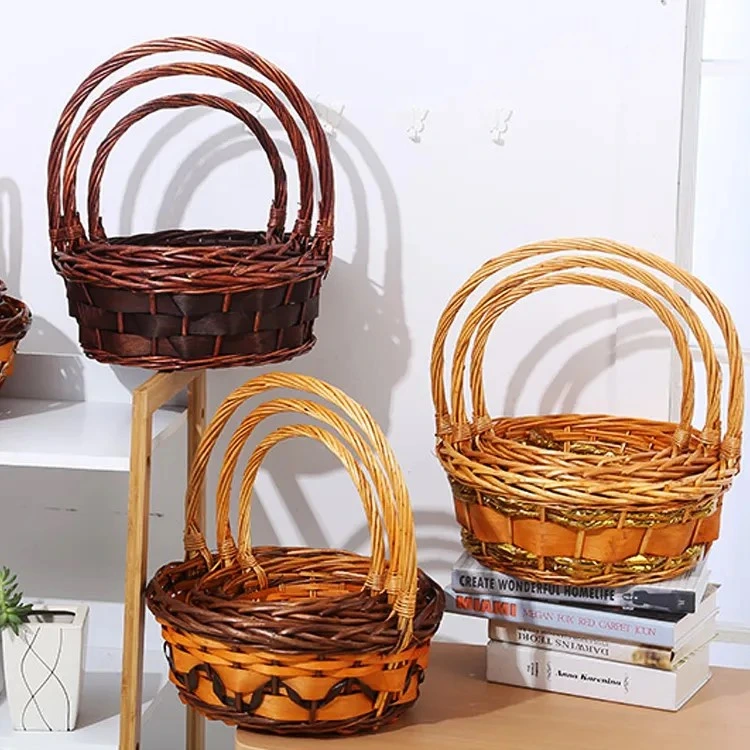 Cheap Hot Wholesale Log Large Rattan Wicker Fruit Basket Storage with Handle