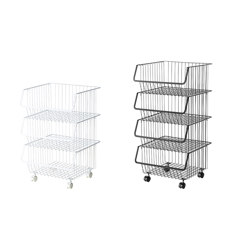 Wire Kitchen Storage Basket Stackable Potato Onion Storage Bins Fruit Vegetable Baskets with Wheels