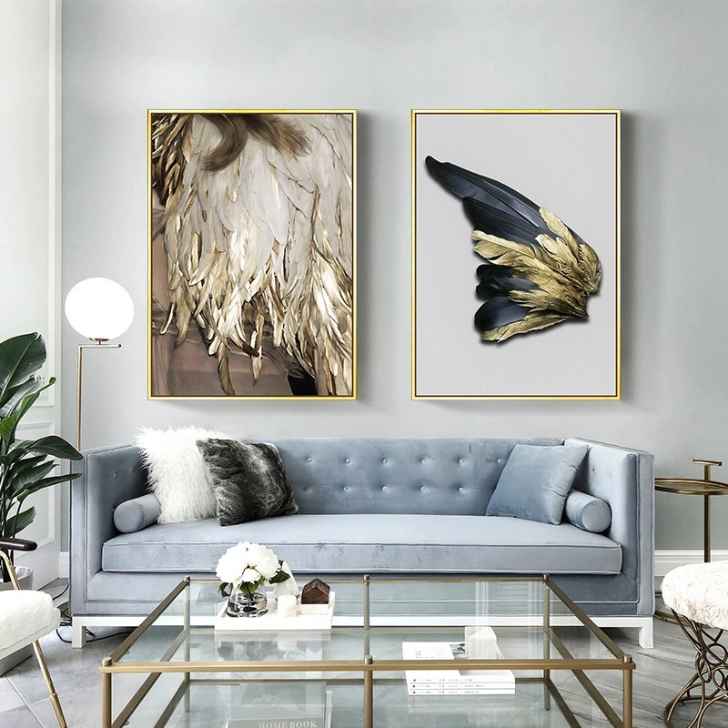 Golden Tin Foil Canvas Wall Art Art Printing Feather Fur Cheap Home Room Decor Gift Frame Picture Modern Painting 3 Piece Set