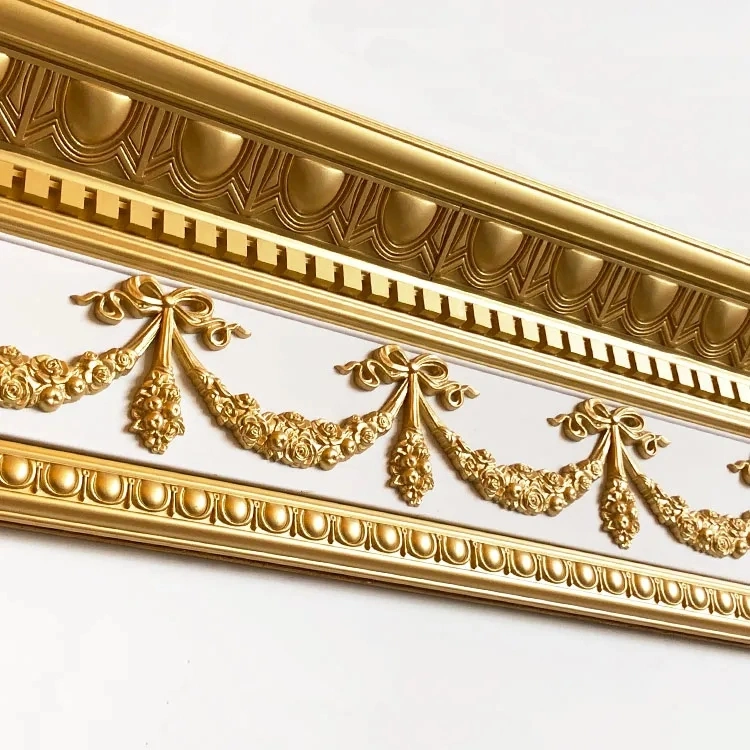 Luxury PVC Foam Decorative Waistline Interior Decorative PVC Moulding Golden Beltline Decoration Wall Cornetto