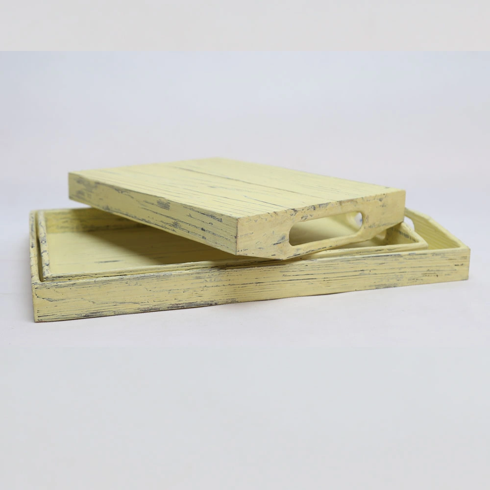 Rustic Yellow Wooden/Wood Serving Tray for Coffee/Tea/Food/Breakfast